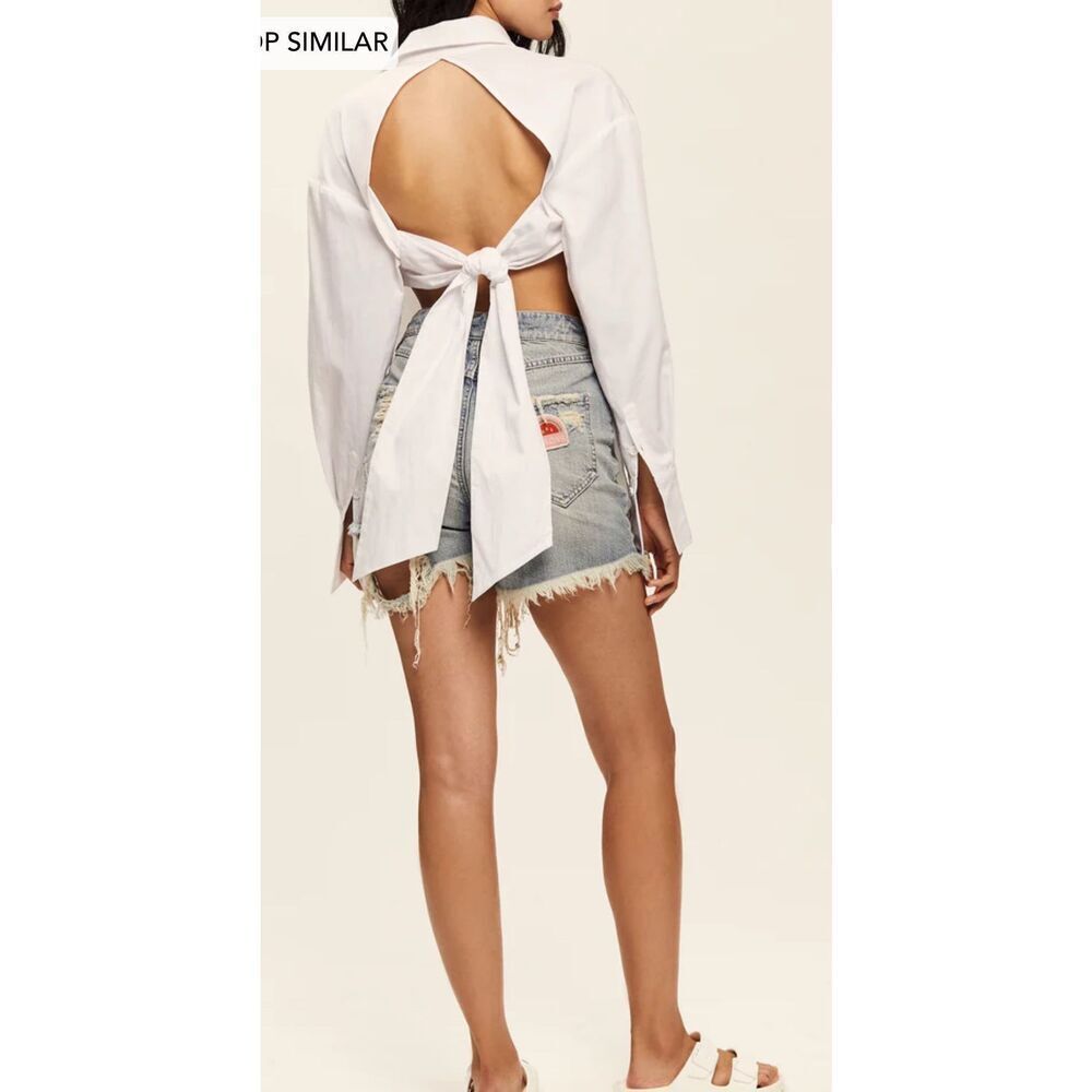 Revolve SER.O.YA Top Womens Size XS White Mel‎ Poplin Button Down Tie Open Back